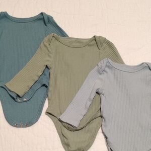 Cloud Island Ribbed Bodysuit Trio - Teal, Sage, Light Gray